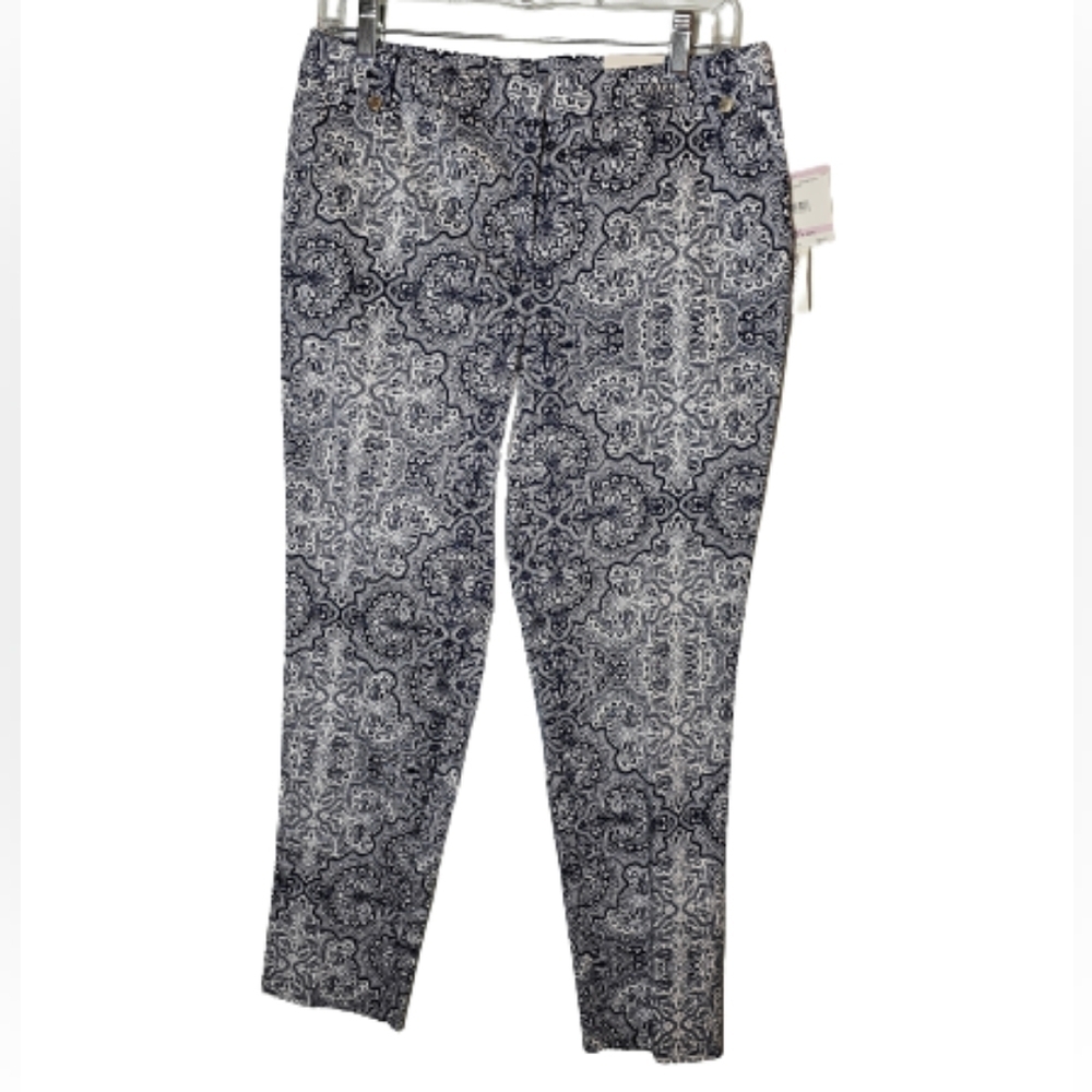 Anne Klein Slim Ankle White and Blue Pants Women's Size 6 NWT